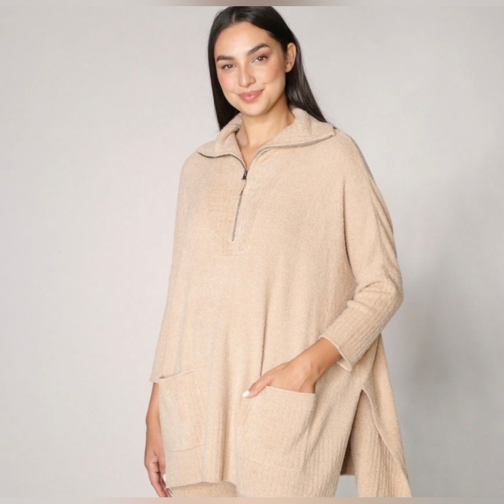 Barefoot Dreams Cozy Chic Lite Half Zip Poncho Pullover Sweater Small/Medium